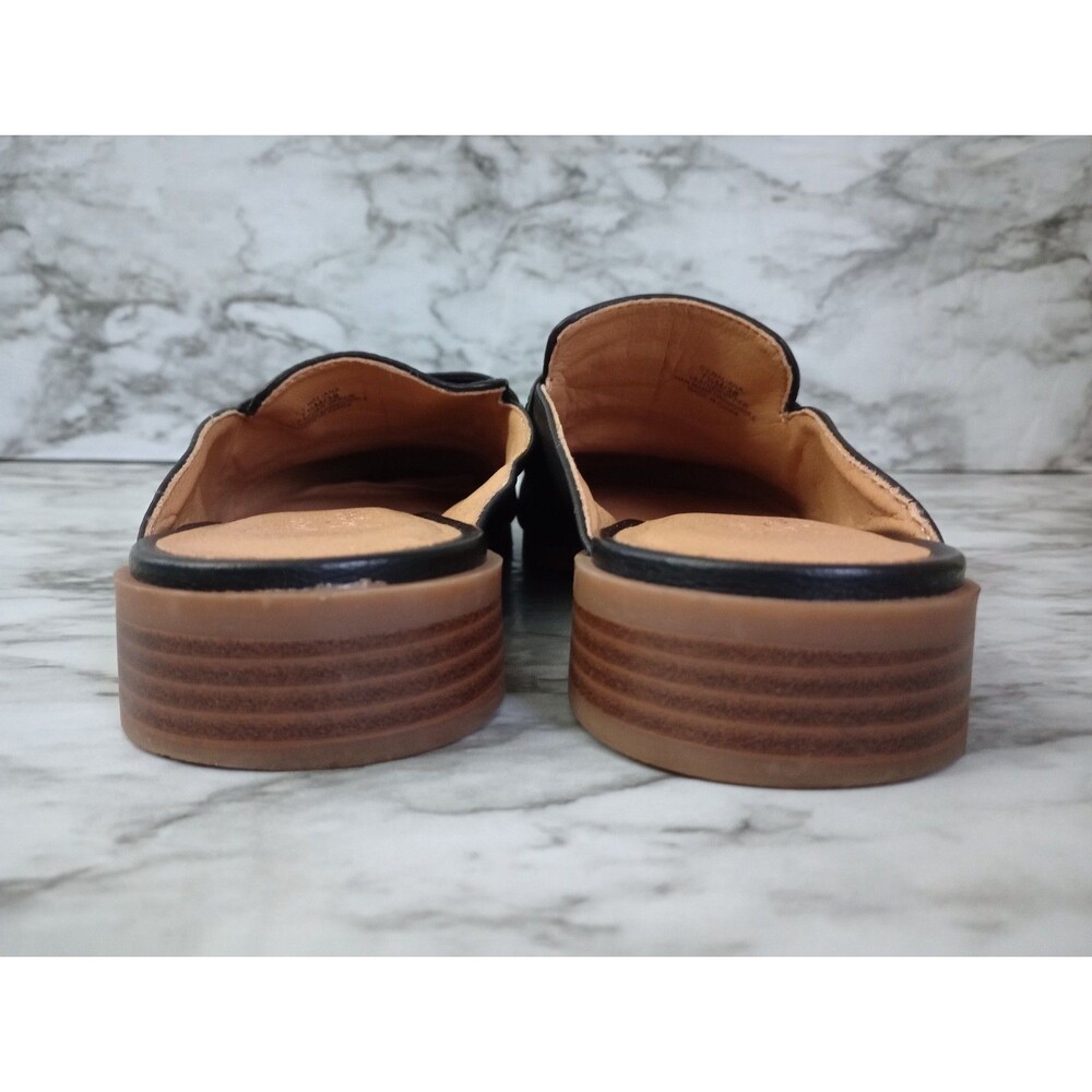 Crown Vintage Black Leather Loafer Mules Block Heel Shoes Size 7.5M - Picture 7 of 8